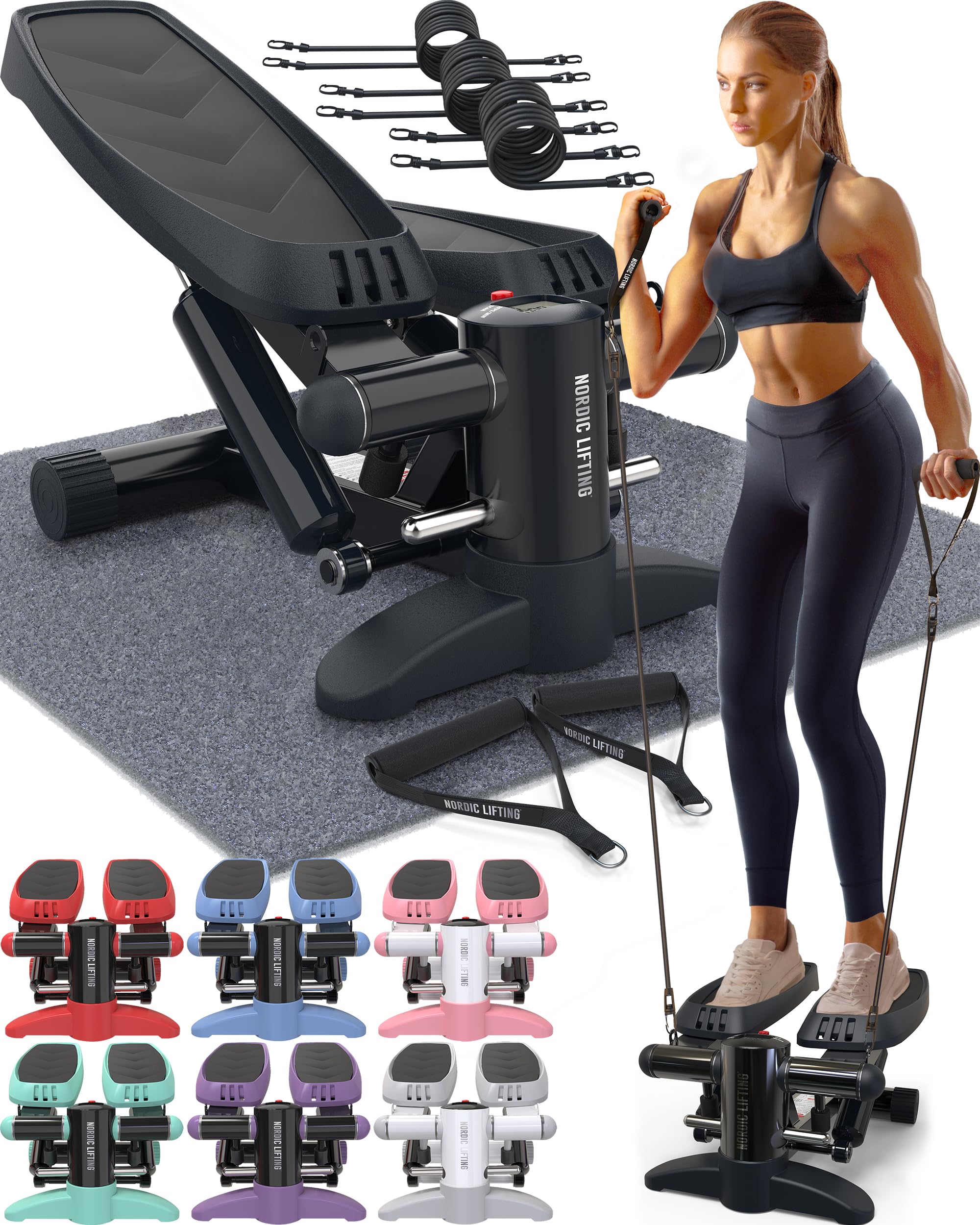 Mini Stepper & Stair Climber Machine - W/Resistance Bands Set - Portable Step Exerciser - Built In Monitor - Heavy Duty Max 330