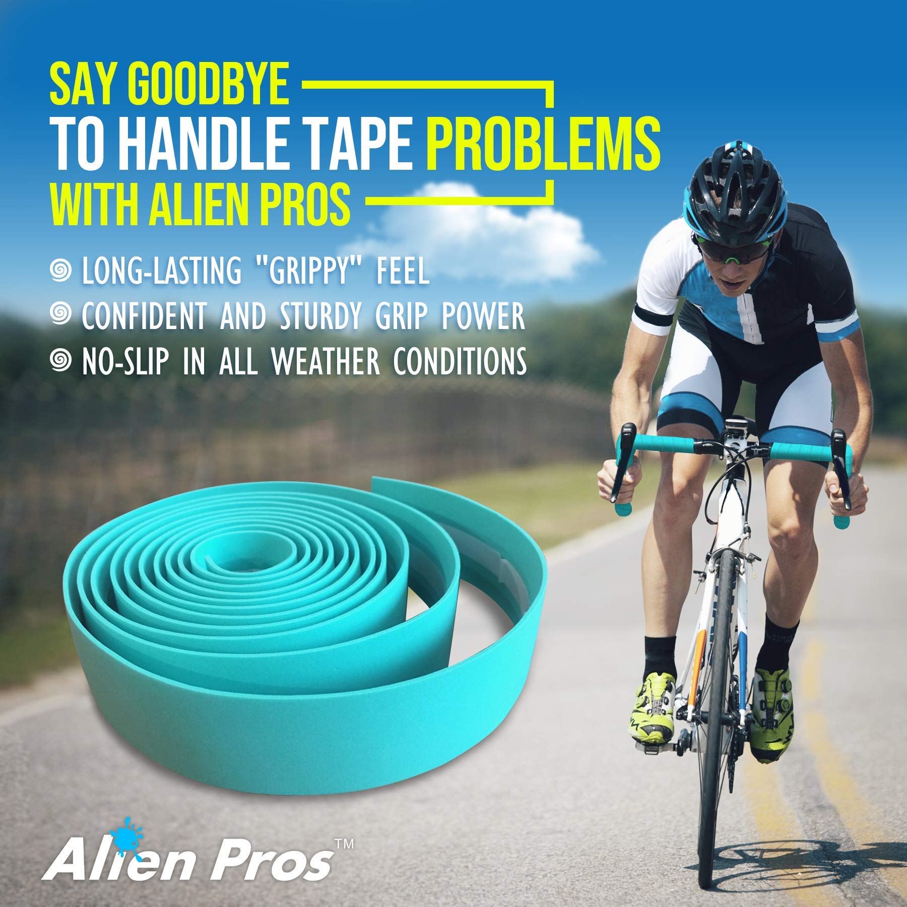 Alien Pros Bike Handlebar Tape Eva (Set Of 4) Bianchi Green - Enhance Your Bike Grip With These Bicycle Handle Bar Tape - Wrap Y