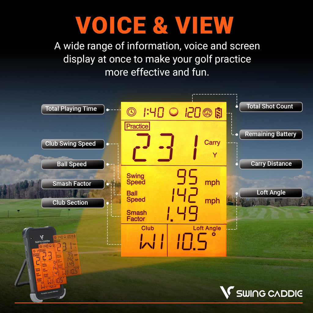 Voice Caddie Sc200Plus Portable Golf Launch Monitor And Swing Analyzer With Real-Time Shot Data Tracking - 12-Hour Battery Life
