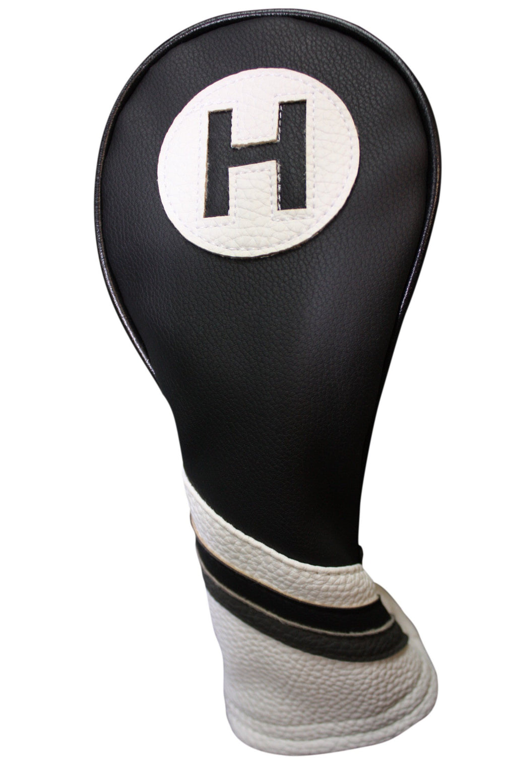 Majek Golf Headcover Black And White Leather Style #3 Hybrid Head Cover Fits Most Hybrid Clubs