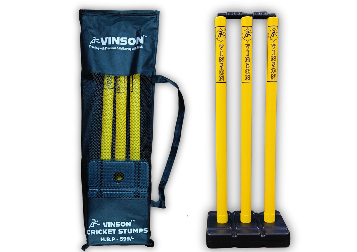 Vinson Senior Heavy Duty Cricket Stumps Set with Zipper Carry Bag for Kids & Adults, Color  Yellow & Black, Weight  750 gm, No