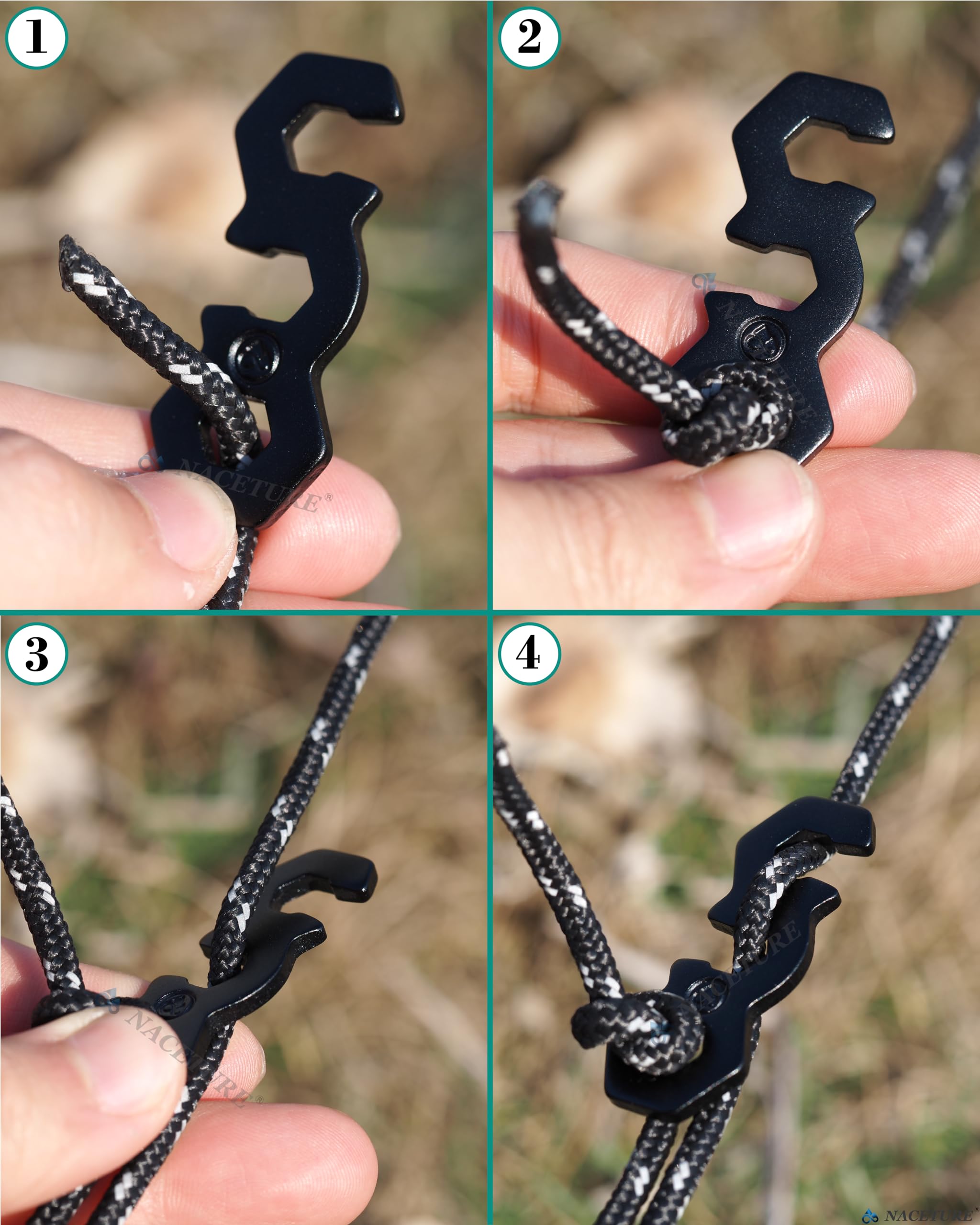 Naceture Aluminum Alloy Rope Tensioner Camping Tent Guyline Cord Adjuster Camping Of Gear For Camping, Hiking, Backpacking Ultra