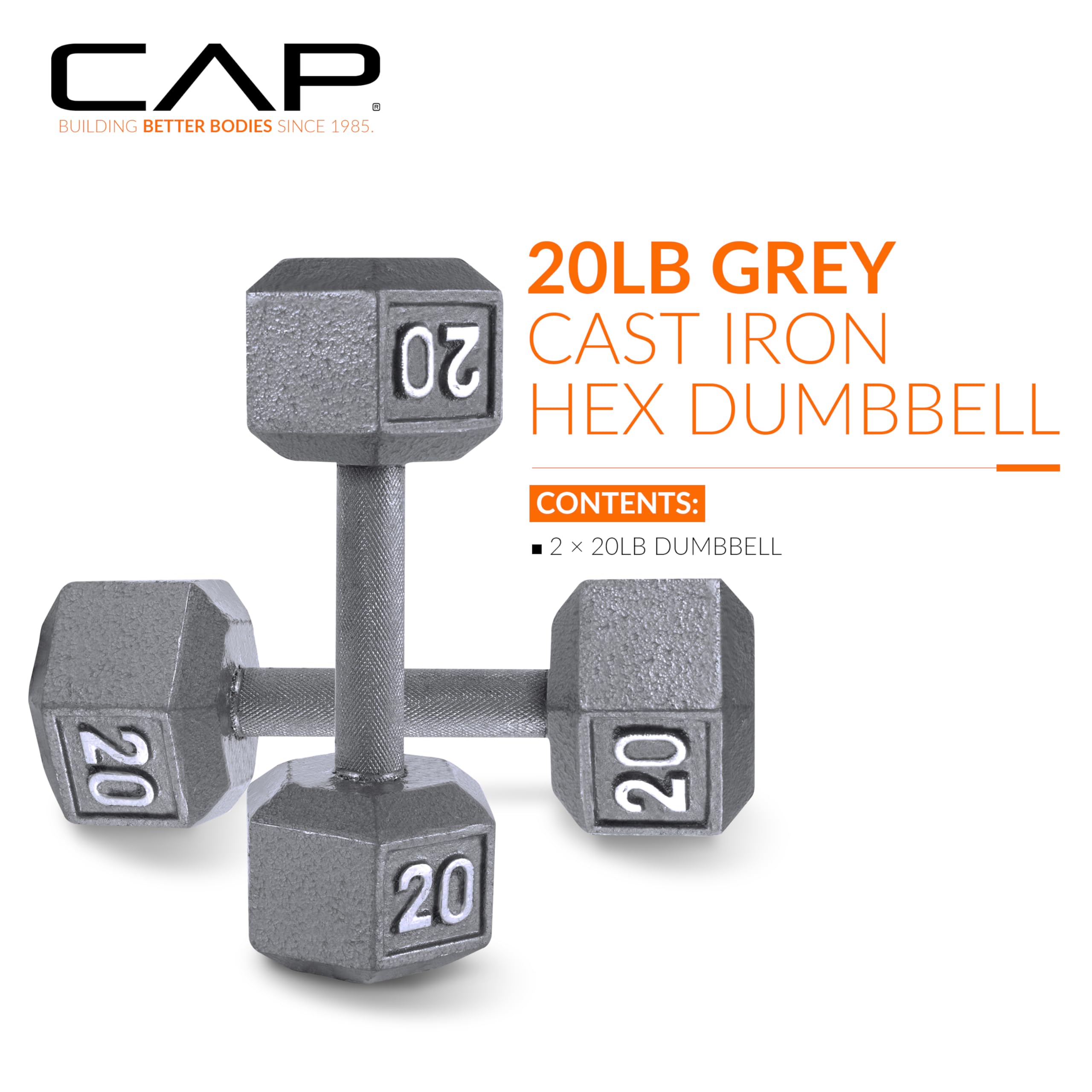 Cap Barbell Cast Iron Hex Dumbbell, Pair, 20 Lb