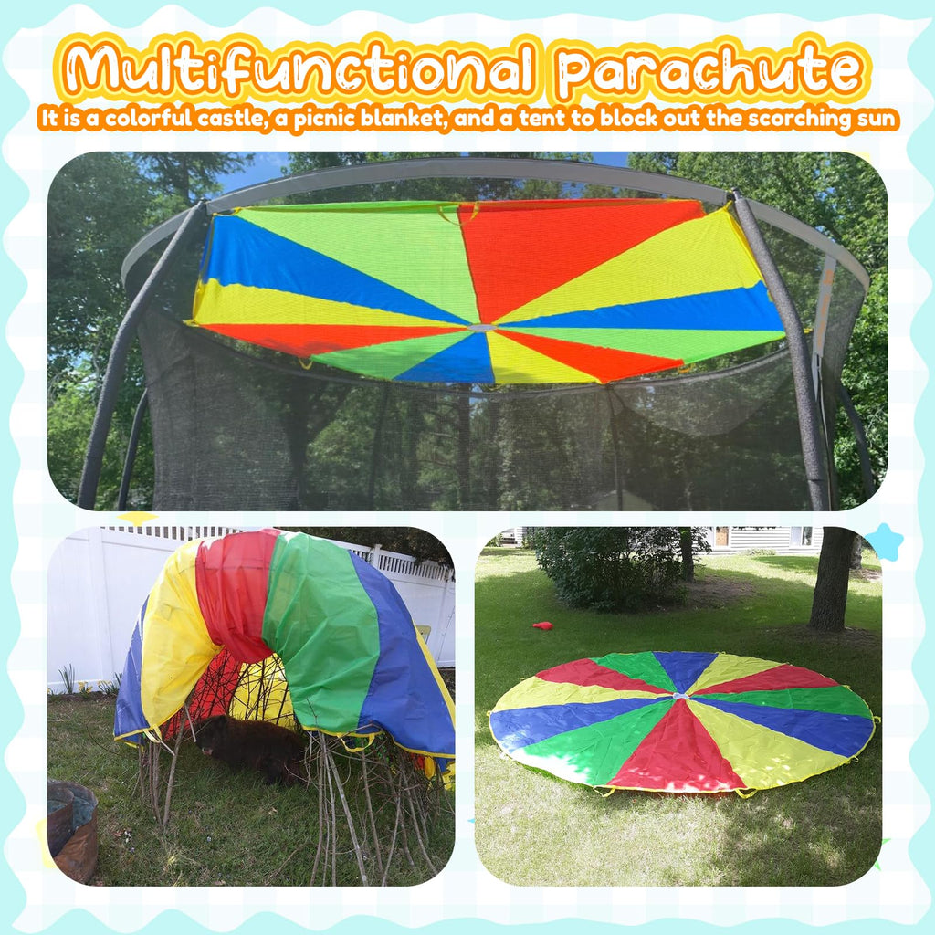 Sonyabecca Parachute 8 Feet For Kids With 9 Handles Play Parachute For 4 8 Kids Tent Cooperative Games Birthday Gift