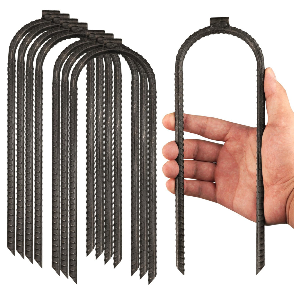 Extra-Large 10''X3'' Heavy Rebar Trampoline Wind Stakes Safety Ground Anchor - Duty Steel U Stakes - Black