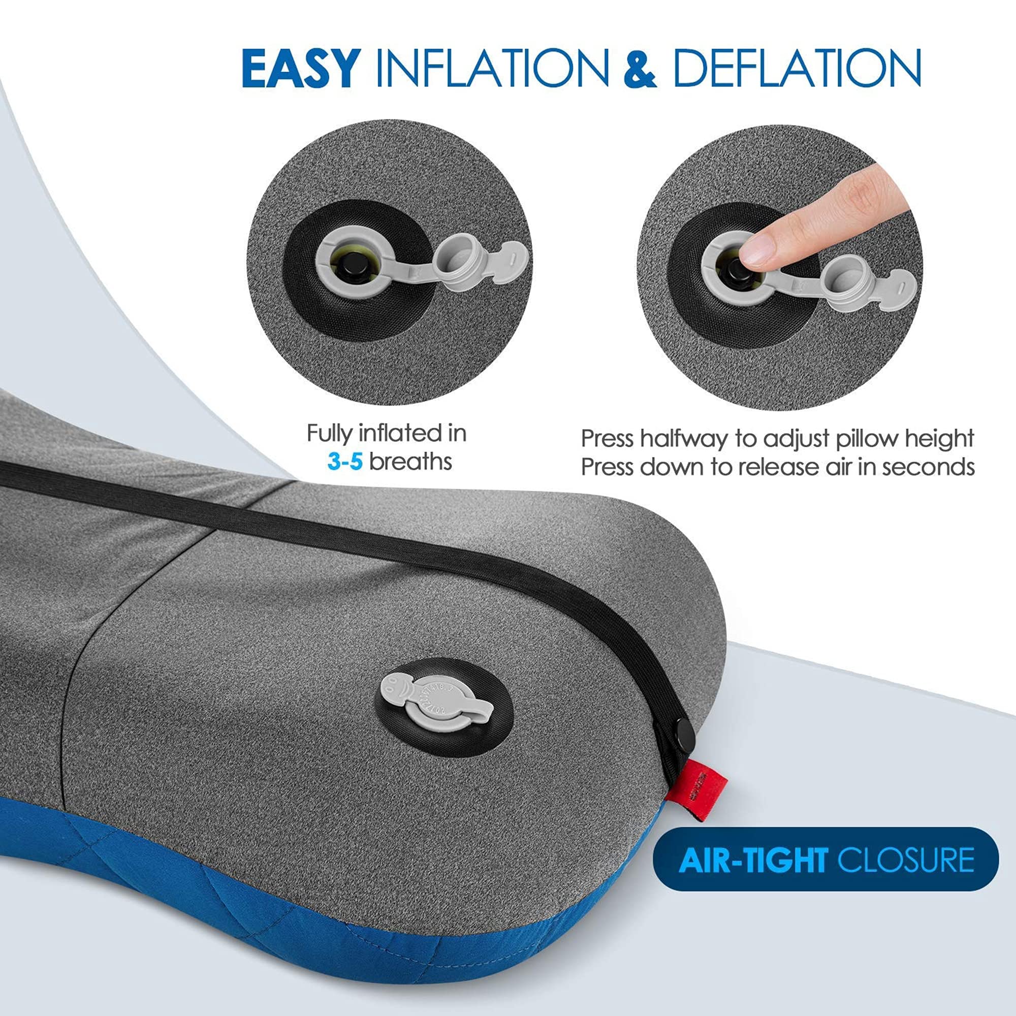 Hikenture Ultralight Inflatable Washable Pillow With Removable Cover For Neck Lumber Support - Upgrade Backpacking Pillow For Ca