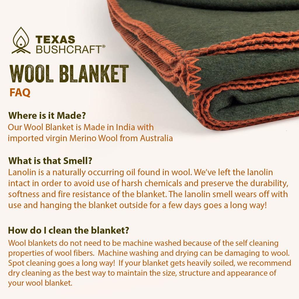 Texas Bushcraft Merino Wool Blanket For Camping Hiking And Backpacking - Water Fire Resistant Camp Car Is Fast-Warming Durable W