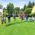 Sportspower Royal Fun Metal Swing Set for Kids Ages 3-8 with 2 Swings, Standing Swing, Glider, Teeter-Totter & 5FT Slide, Anchor