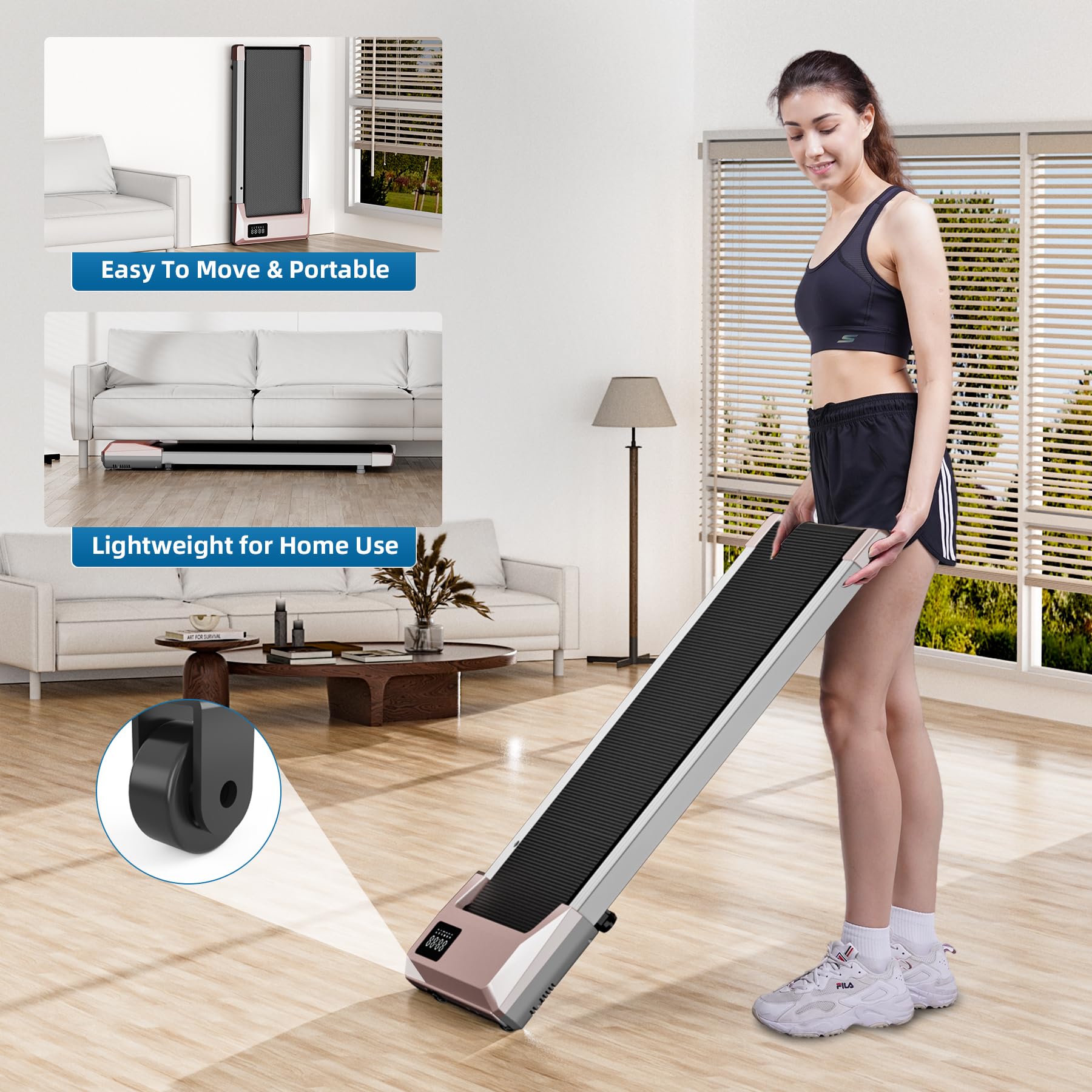 Deerrun Walking Pad With Dumbbell Weight Sets Of 2, Smart App Home Gym Equipment, 2.5Hp Quiet Led Display & Remote Control Porta