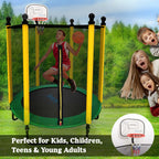 SereneLife 5FT Outdoor & Indoor Trampoline for Kids - Durable Mini Toddler Trampoline with Net Enclosure & Basketball Hoop - Sup