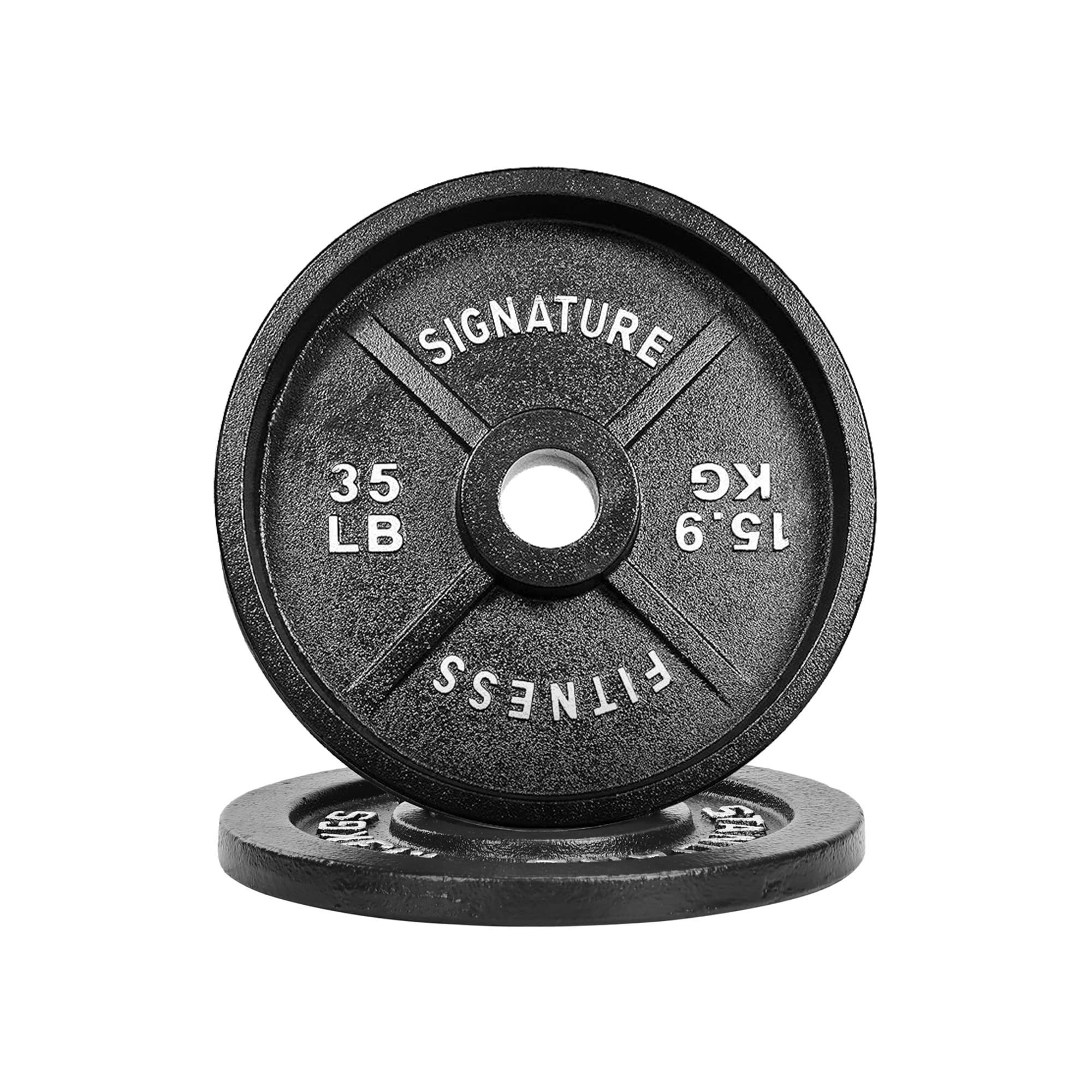 Fitvids Deep Dish 2-Inch Olympic Cast Iron Weight Plates with E-Coating  35lb (SET OF 2)  Black