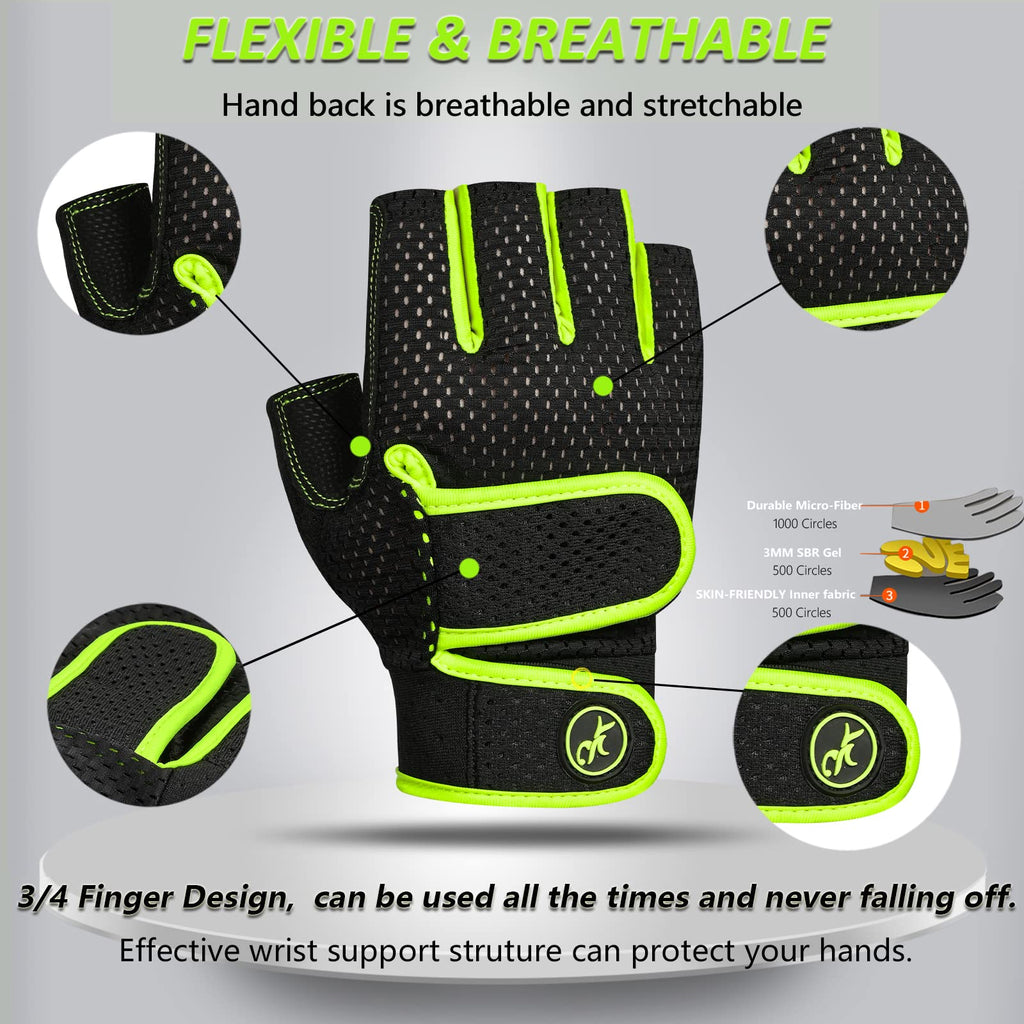 Moreok Workout Gloves Padded Weight Lifting Gloves For Men/Women, [3Mm Gel] Fingerless Grip Gym Gloves Fitness Gloves Green-M