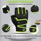 Moreok Workout Gloves Padded Weight Lifting Gloves For Men/Women, [3Mm Gel] Fingerless Grip Gym Gloves Fitness Gloves Green-M