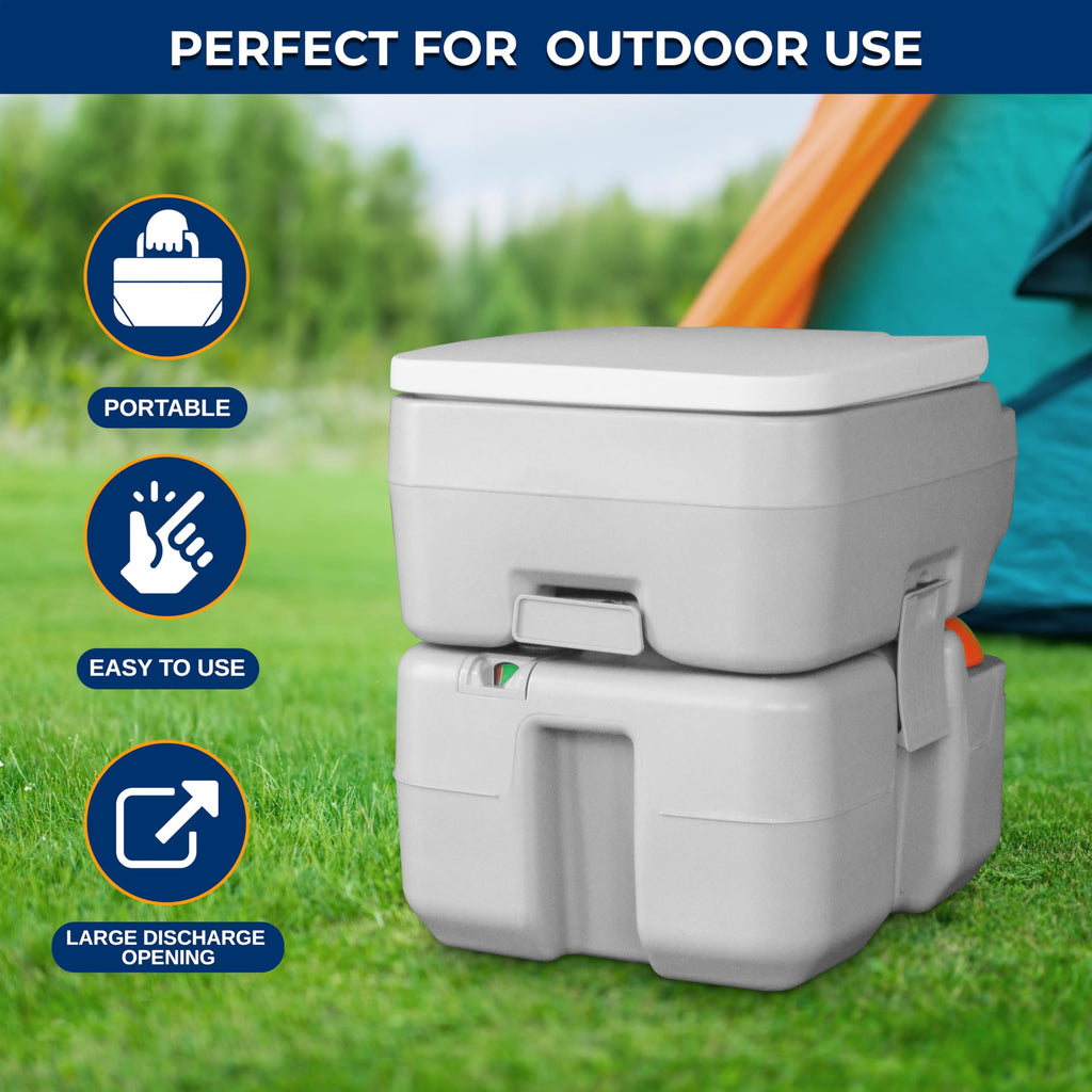 Serenelife Portable Toilet With Carry Bag - Indoor Outdoor Toilet With Chh Piston Pump & Level Indicator - 5.3 Gallon Large Wast