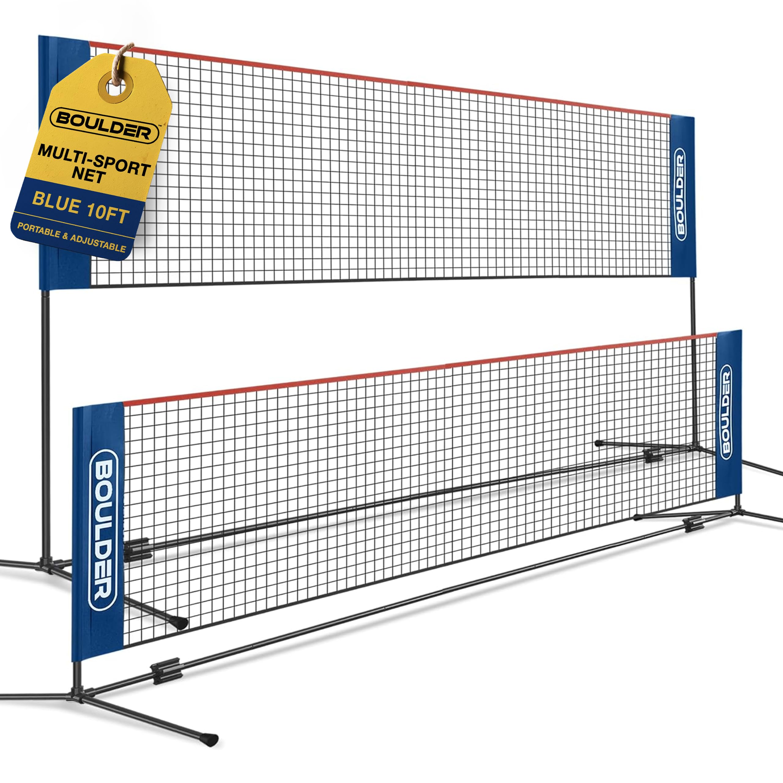 Boulder Portable Badminton Pickleball Net - Foldable/Extendable Poles for Multiple Sports Heights (UP to 5 ft) - Ideal for Tenni