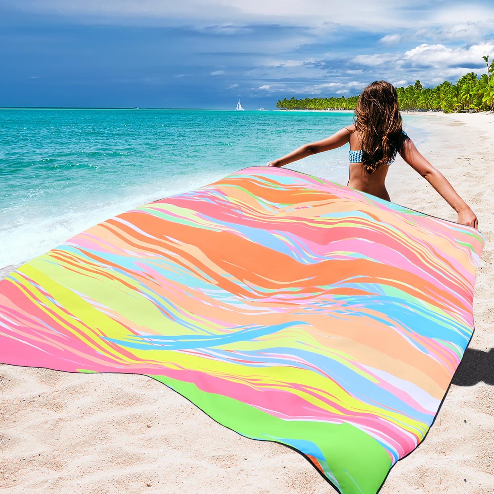 Hihoho Beach Blanket Waterproof Sandproof Extra Large Beach Mat 79 X 83/120X108For 1-8 Adults Quick Drying Durable Outdoor Picni