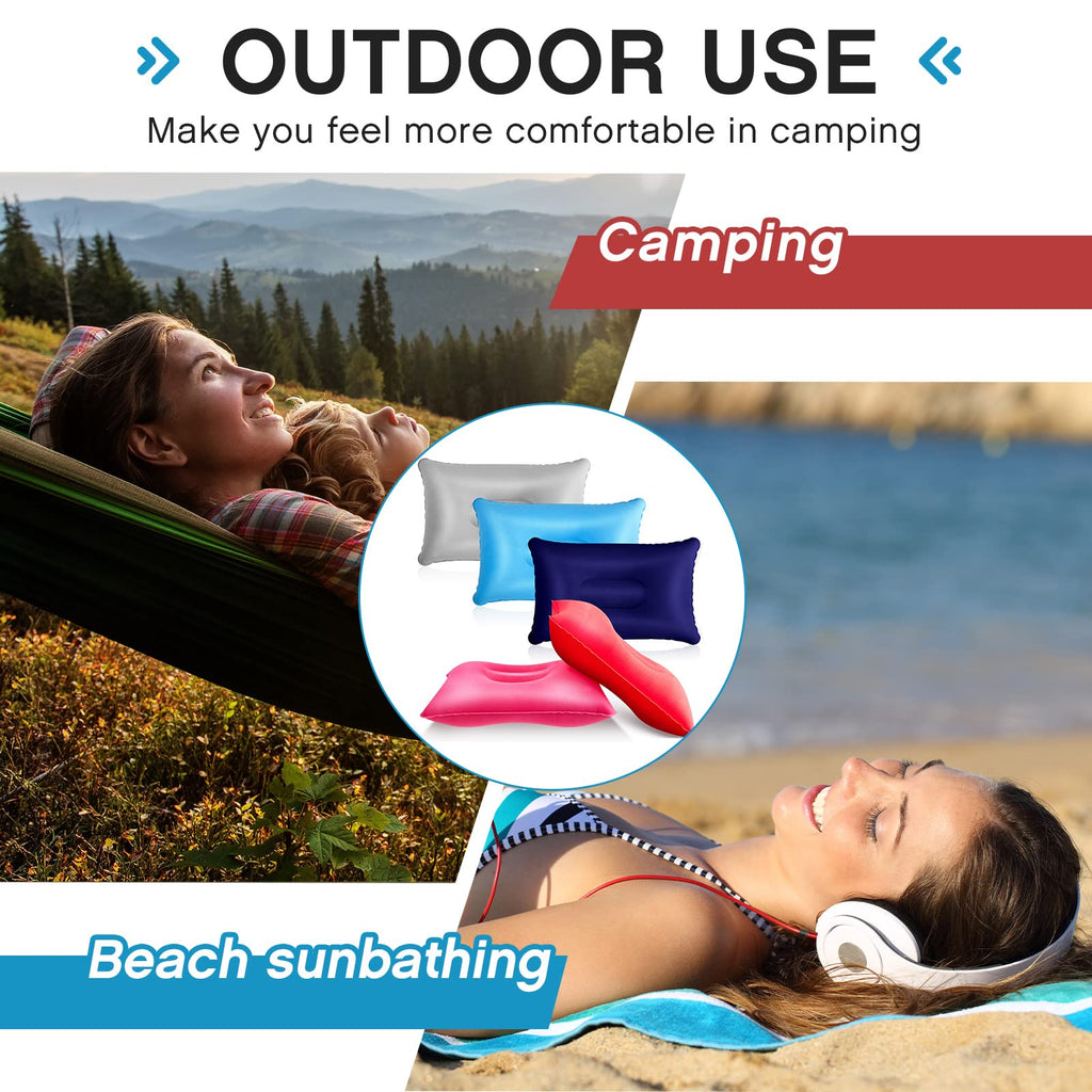 Maitys 5 Pieces Inflatable Travel Pillow Portable Compact Air Pillow Flocked Fabric Backpacking Pillow For Camping Hiking Home O
