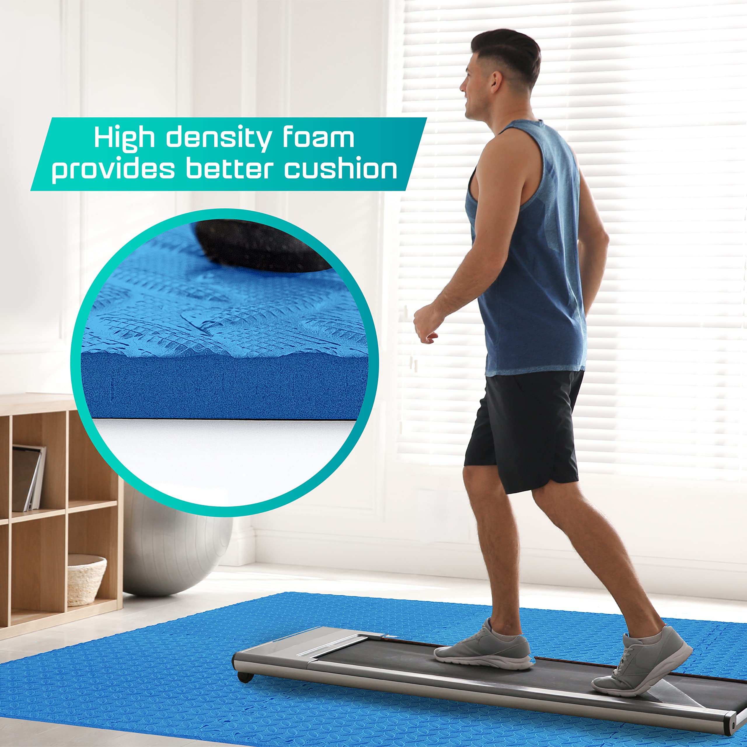 Yes4All Interlocking Floor Mats With Border - Foam, Gym Floor Mats With Eva Interlocking Tiles (12 Square Feet - Blue - 12 Tiles