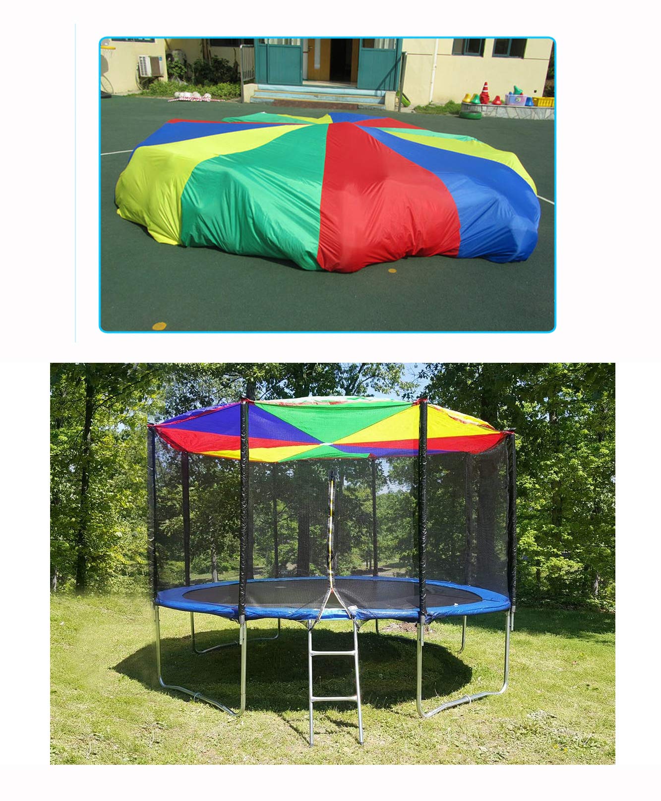 Amyese 10Ft Rainbow Parachute With 16 Handles For Kids Outdoor Party Games, Team Building Play Parachute Group Cooperative Team