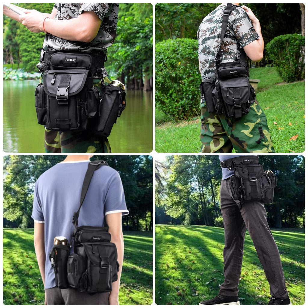 Jueachy Drop Leg Bag For Men Tactical Metal Detecting Thigh Pack With Water Bottle Pouch Black