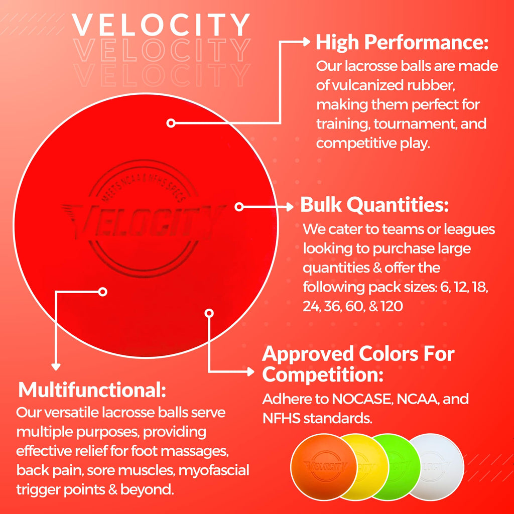 Velocity Lacrosse Balls - 120 Packs - Official Nfhs And College Approved Size - Red