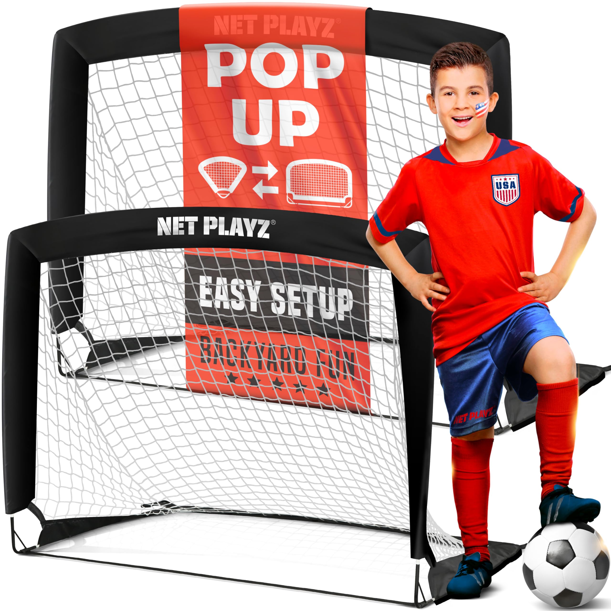 Net Playz 4Ftx3Ft Easy Fold-Up Portable Training Soccer Goal, 36''D X 48''W X 36''H, Set Of 2