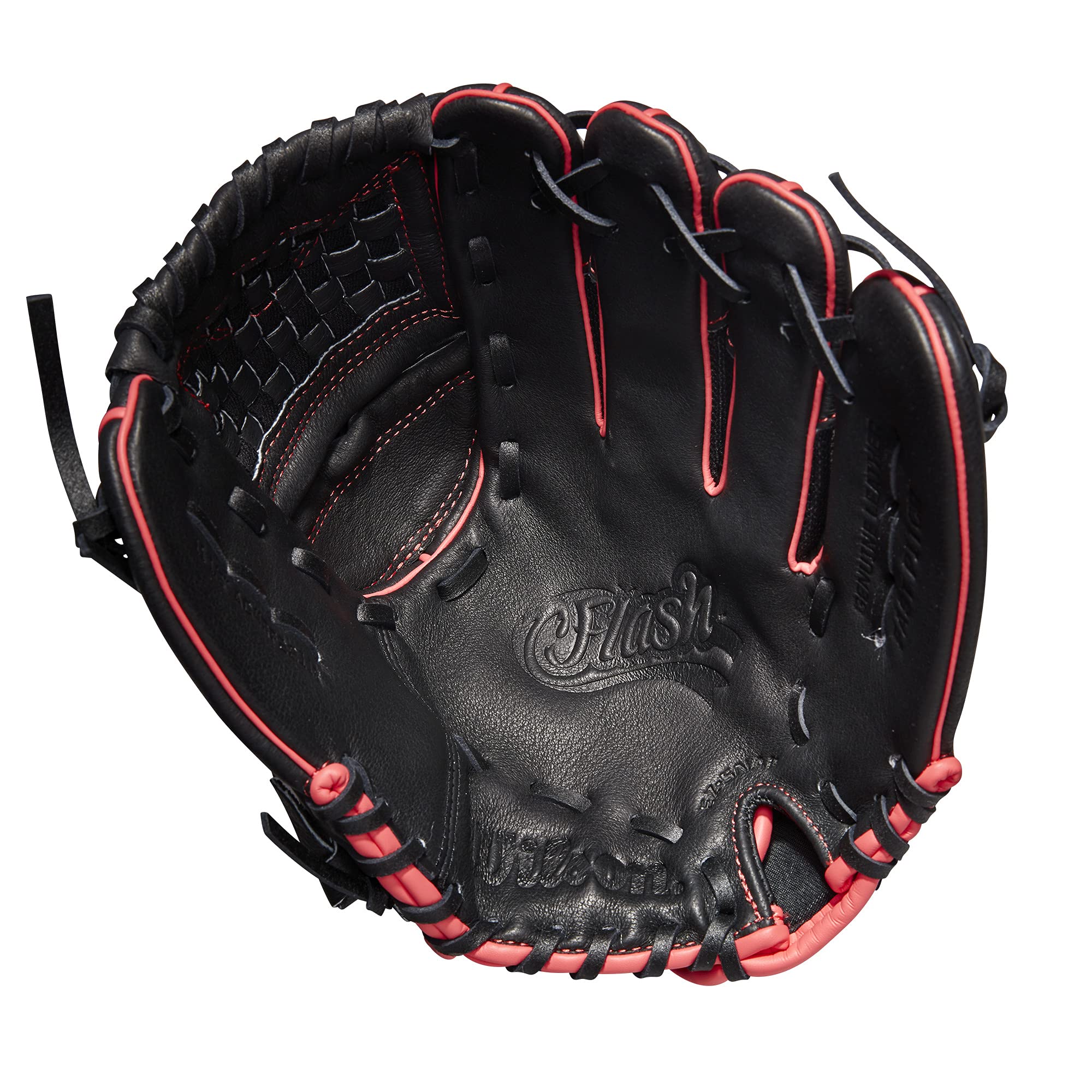 Wilson 2022 A440 Flash 11.5'' Fastpitch Infield Glove - Left Hand Throw, Black/Pink/Tropical Blue