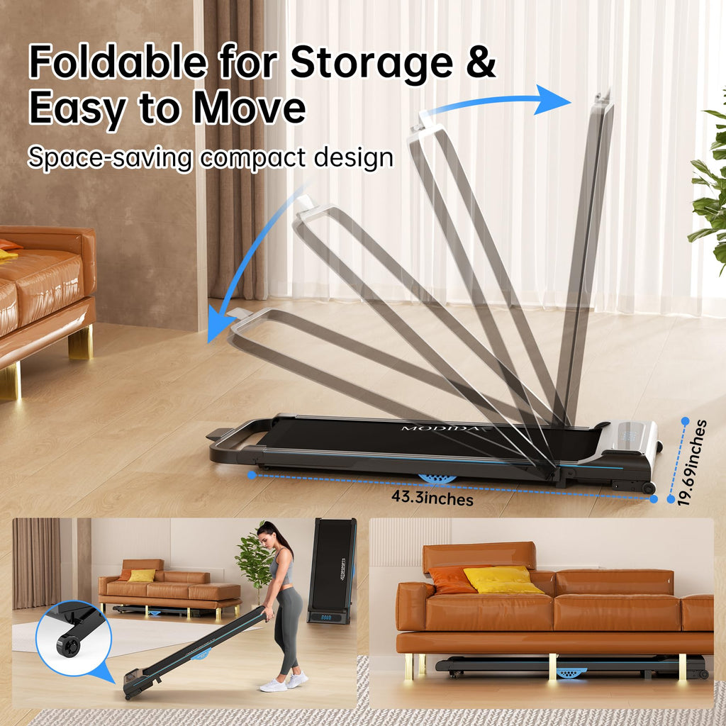 Modida 3-In-1 Foldable Treadmill For Home, Portable Walking Pad & Running Machine With Remote Control & Led Display, Compact Ele