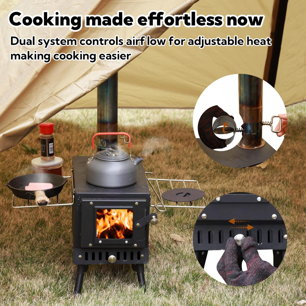 Huskfirm Wood Burning Stove,Tent Stove For Heating,Folding Portable Wood Stove For Tent,Cooking,Courtyard,Camping Stove Include