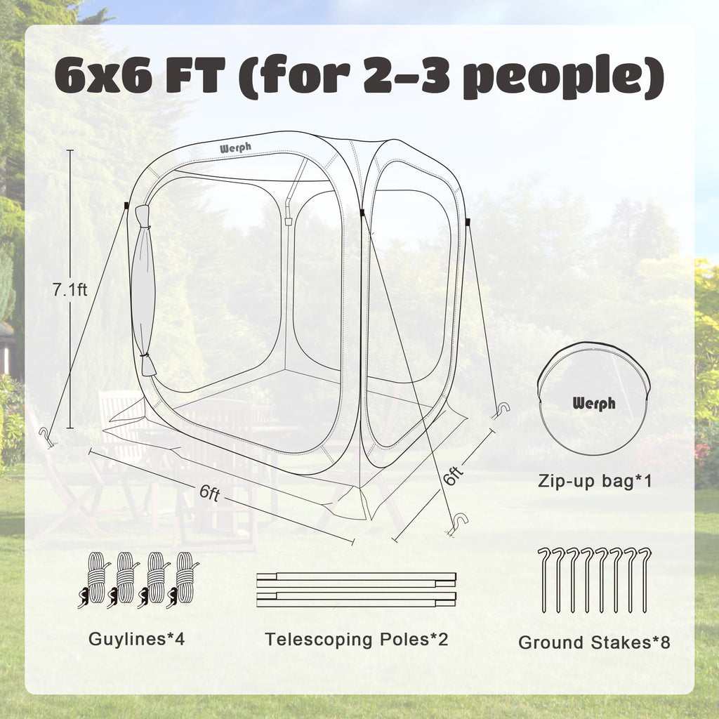 Werph Pop Up Tent,Portable Canopy Tent with Mesh Mosquito Net, Screen House Room Canopy Shade Screen 6 x 6 FT with Carry Bag for