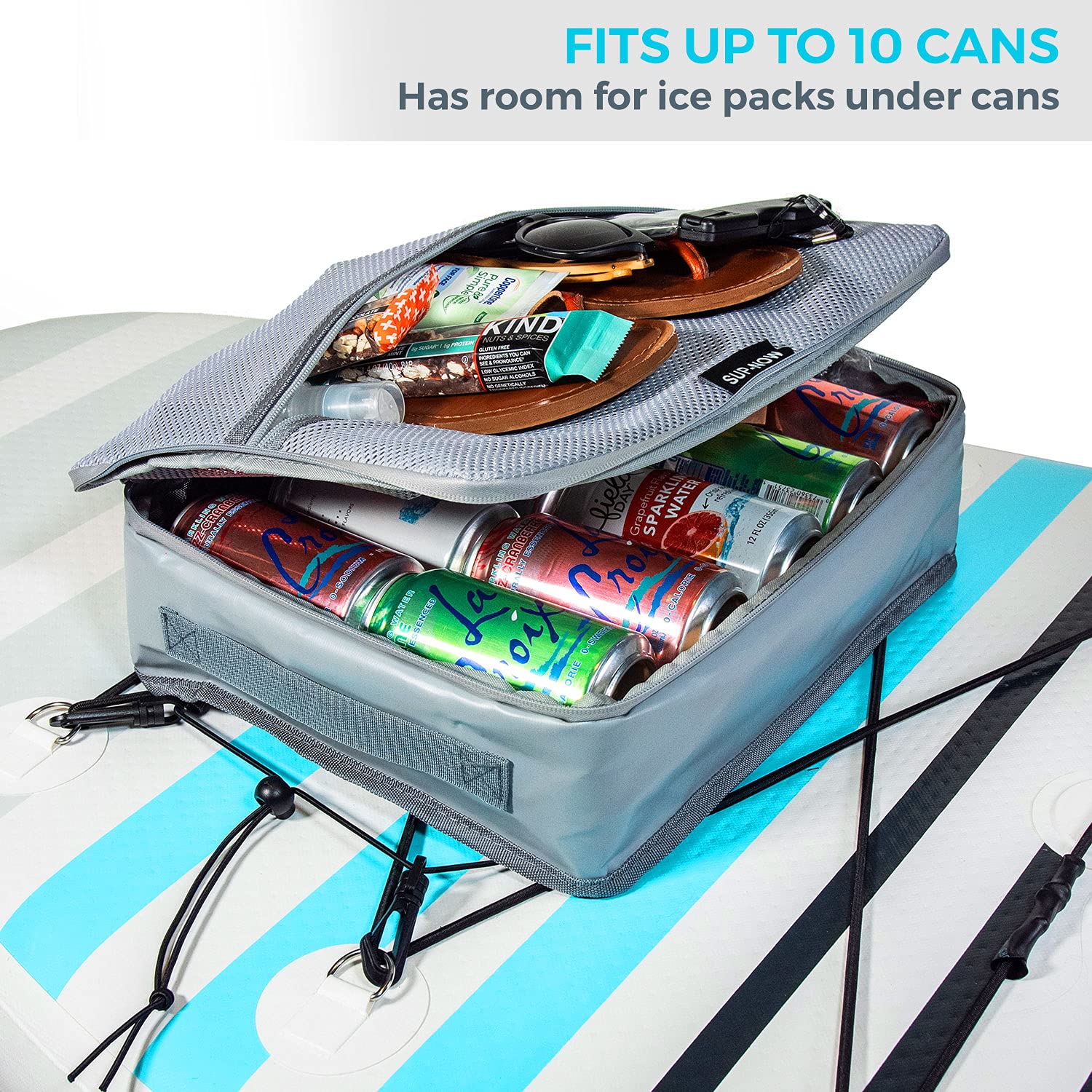 Sup-Now Stand Up Paddle Board Cooler Water Resistant Paddleboard Accessory Deck Bag W/Mesh Top (Gray)