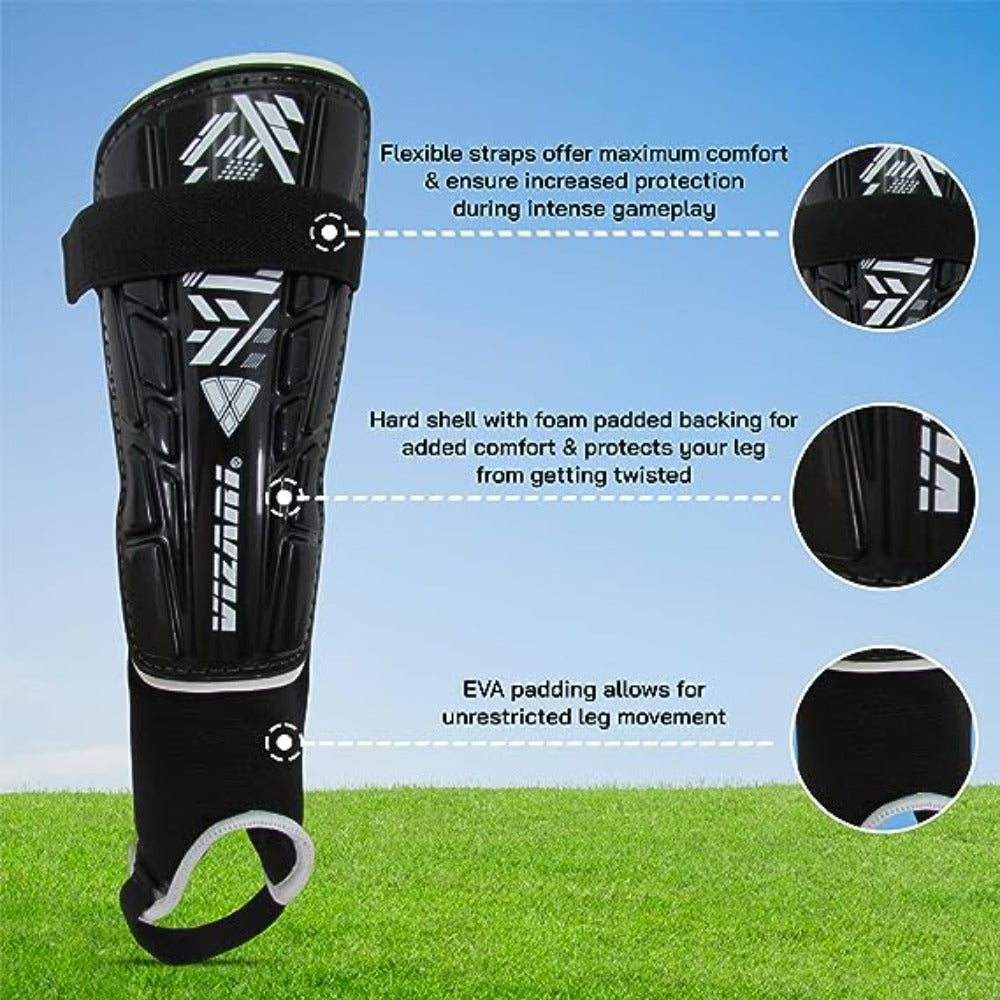 Malaga Soccer Shin Guard with Adjustable Straps-Black - Vizari Sports