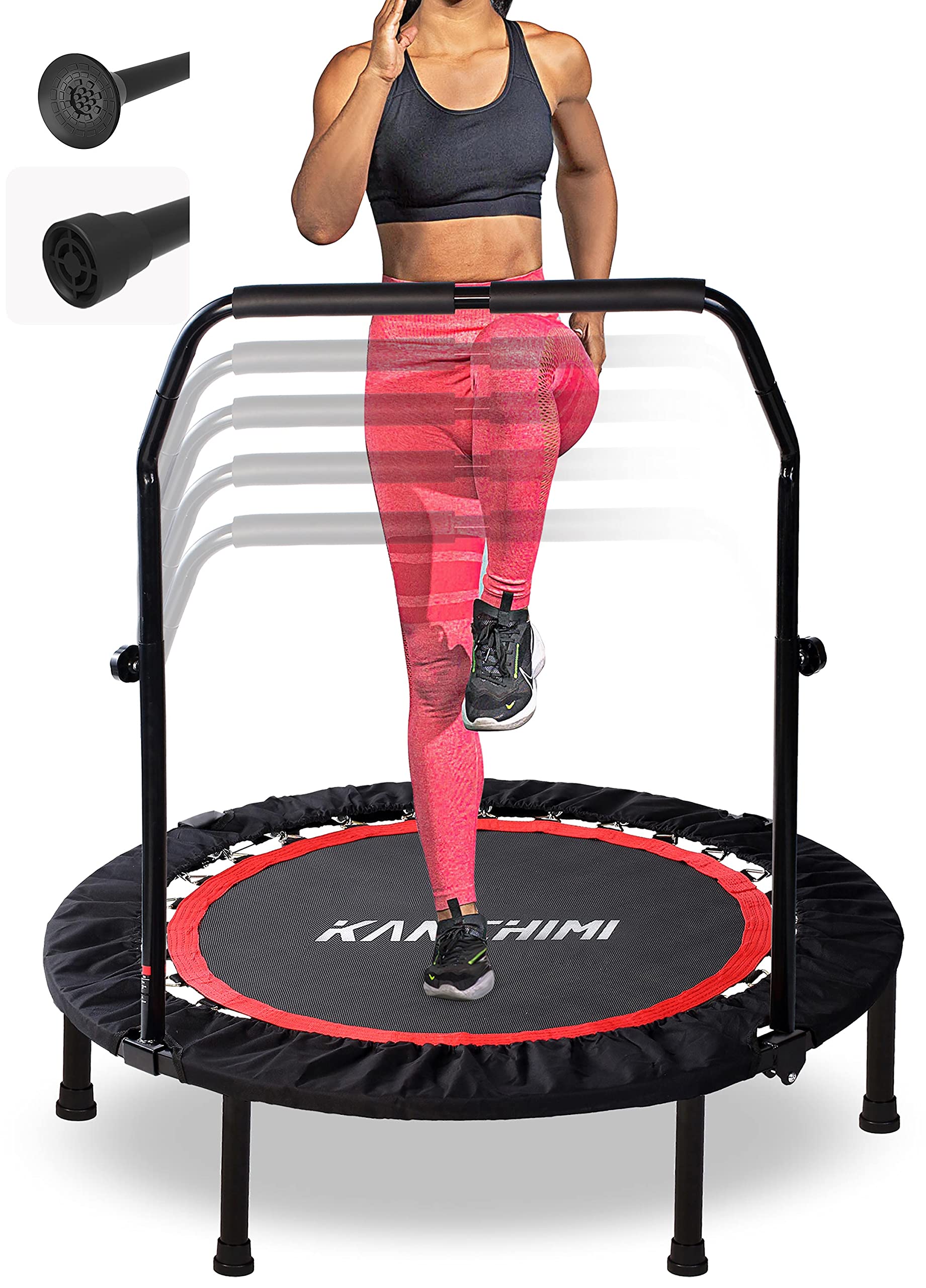Kanchimi 40'' Folding Mini Fitness Indoor Exercise Workout Rebounder Trampoline With Handle, Max Load 330Lbs(Black)