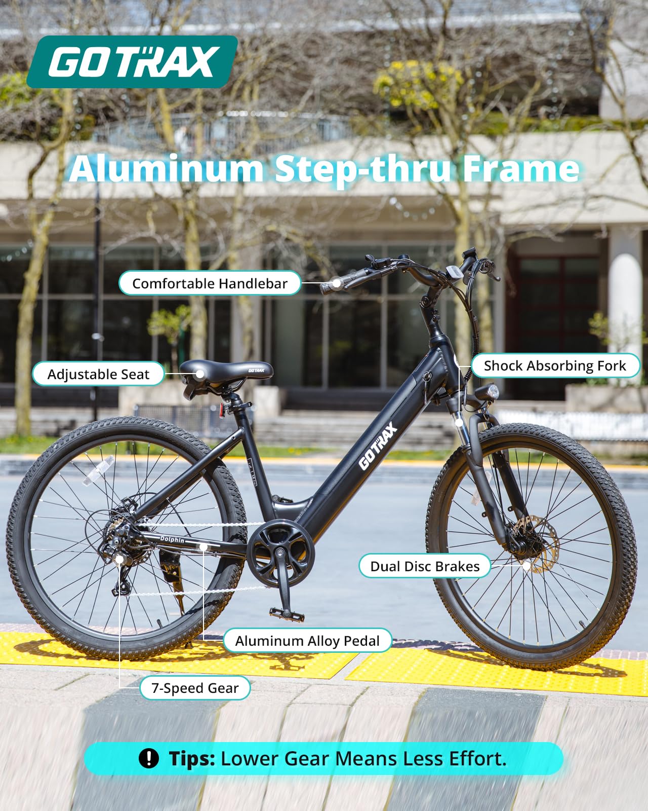 Gotrax 26 Electric Bike, Max Range 30Miles(Pedal-assist1) & 15.5/20Mph Power by 250/350W, 3 Riding Modes & Adjustable Seat, 7-Sp