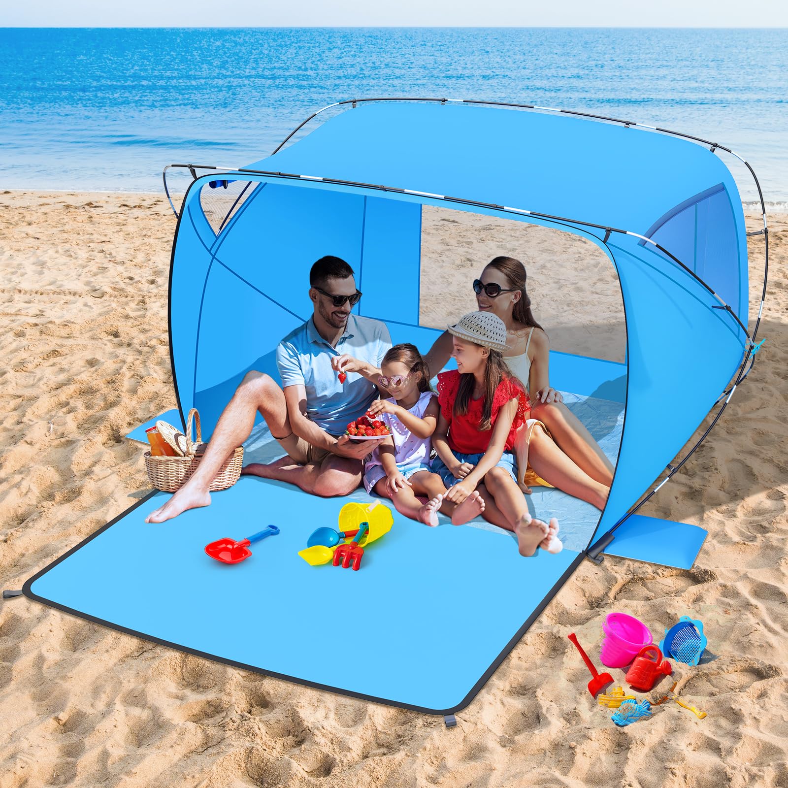 Beach Tent Sun Shelter,4-6 Person Beach Shade Tent, Easy Setup Upf 50+ Uv Protection Portable Lightweight Beach Cabana Sun Shade