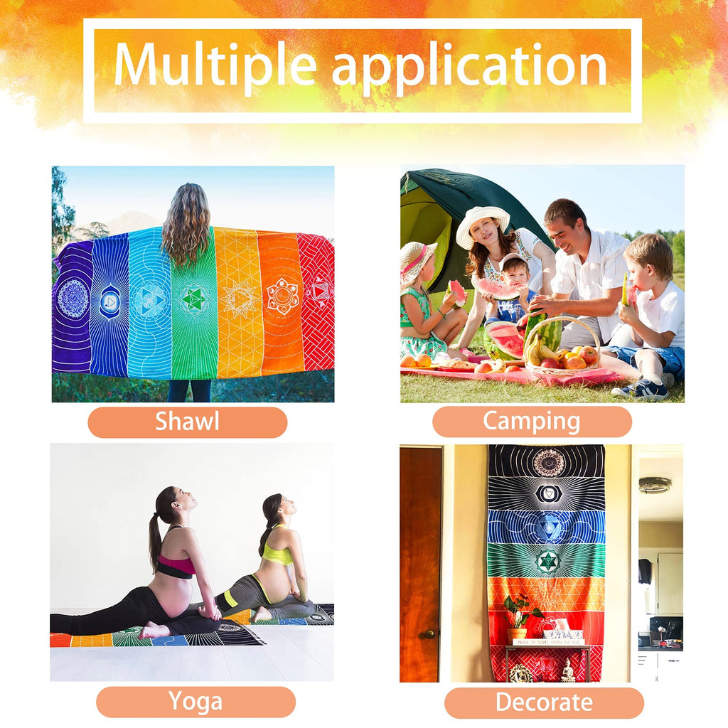 Neasyth Mexican Yoga Mat Beach Picnic Blanket Chakra Meditation Mat Yoga Rug Sunscreen Shawl Chakra Wall Tapestry Decor Boho Pil