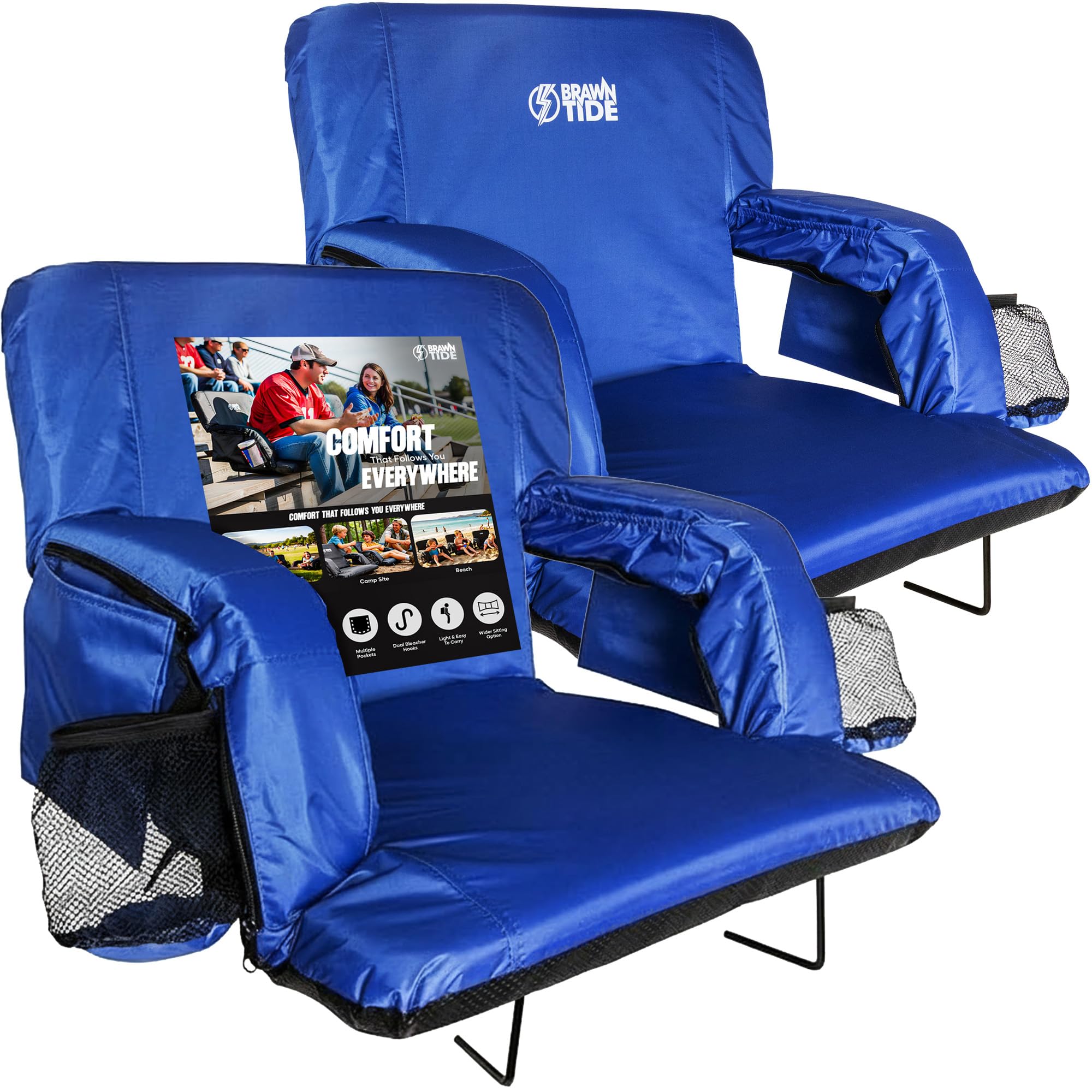 BRAWNTIDE Stadium Seat for Bleachers with Back Support - Wide Padded Reclining Bleacher Seat, Portable Folding Stadium Chair wit