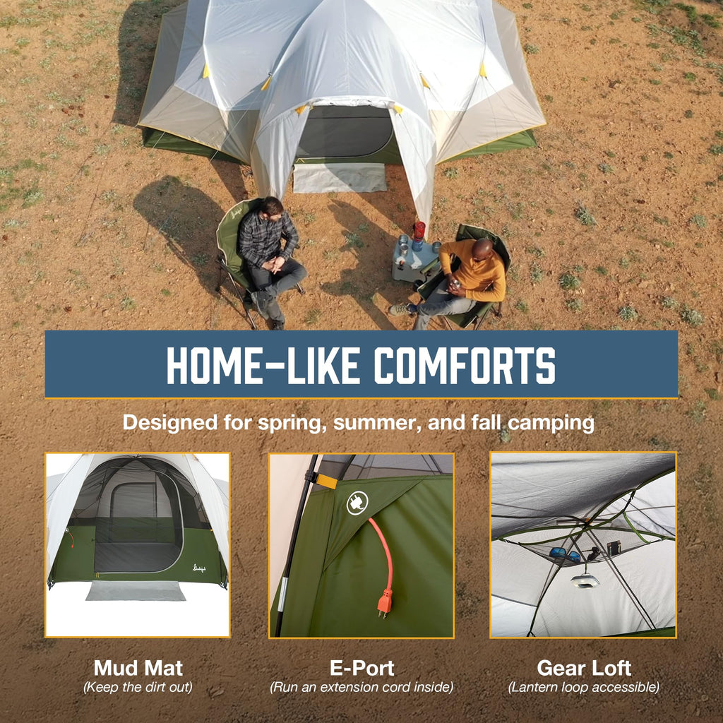 Slumberjack Aspen Grove 8 Person Hybrid Dome Family Camping Tent With 2 Rooms, Room Divider, Separate Entries, Full Fly, And Ves