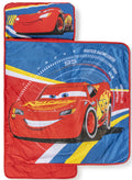 Jay Franco Kids Nap Mat with Embedded Pillow & Blanket - Soft 46x20 Microfiber Sleeping Bag with Name Tag & Handle Blue - Cars