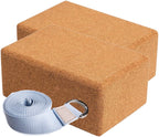 Volcano Cork Yoga Block&Yoga Strap-Natural Cork From Europe, 9''X6''X4'' Yoga Blocks Non-Slip&Anti-Tilt For Women| Men, Lightwei