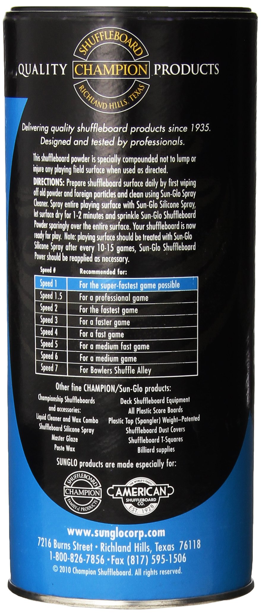 Sun-Glo Speed 1 (Super Glide Wax) Shuffleboard Table Powder, 16 Oz. Can
