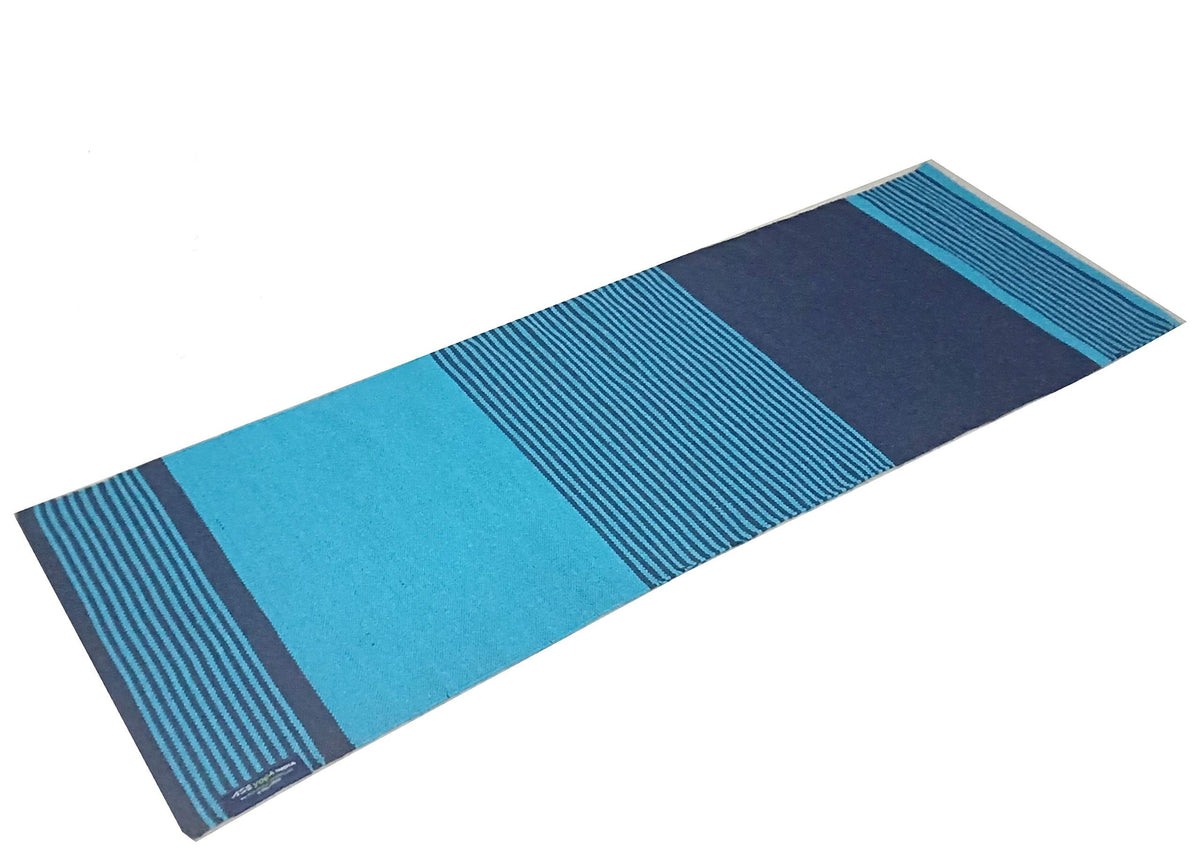 Ase Yoga India Organic And EcoFriendly Handloom Cotton Yoga Mat (61X183 Cm, Turquoise And Navy Blue)