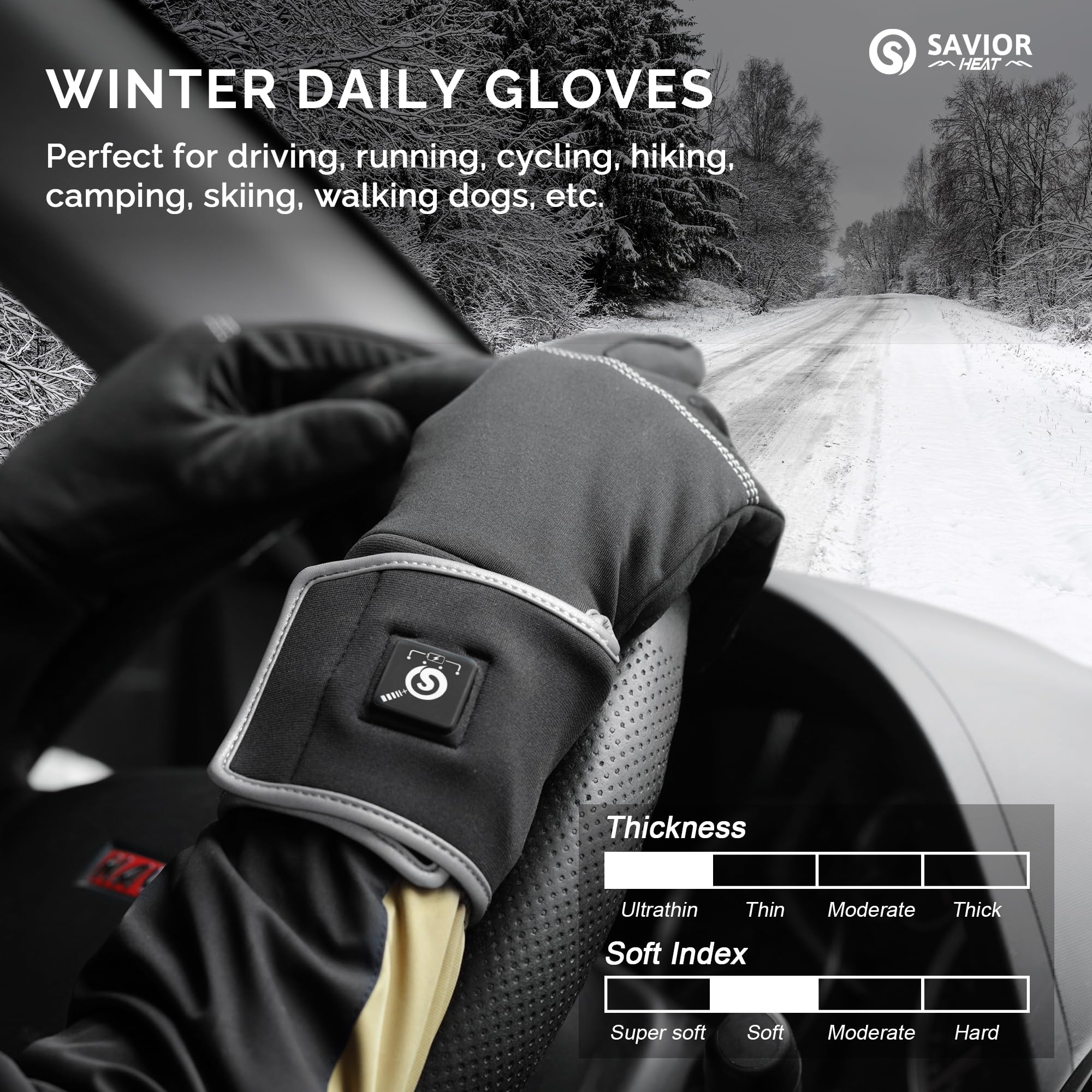 Savior Heat Heated Liners Gloves For Men Women, 2023 Electric Rechargeable Battery Thermal Thin Gloves For Winter Skiing Typing