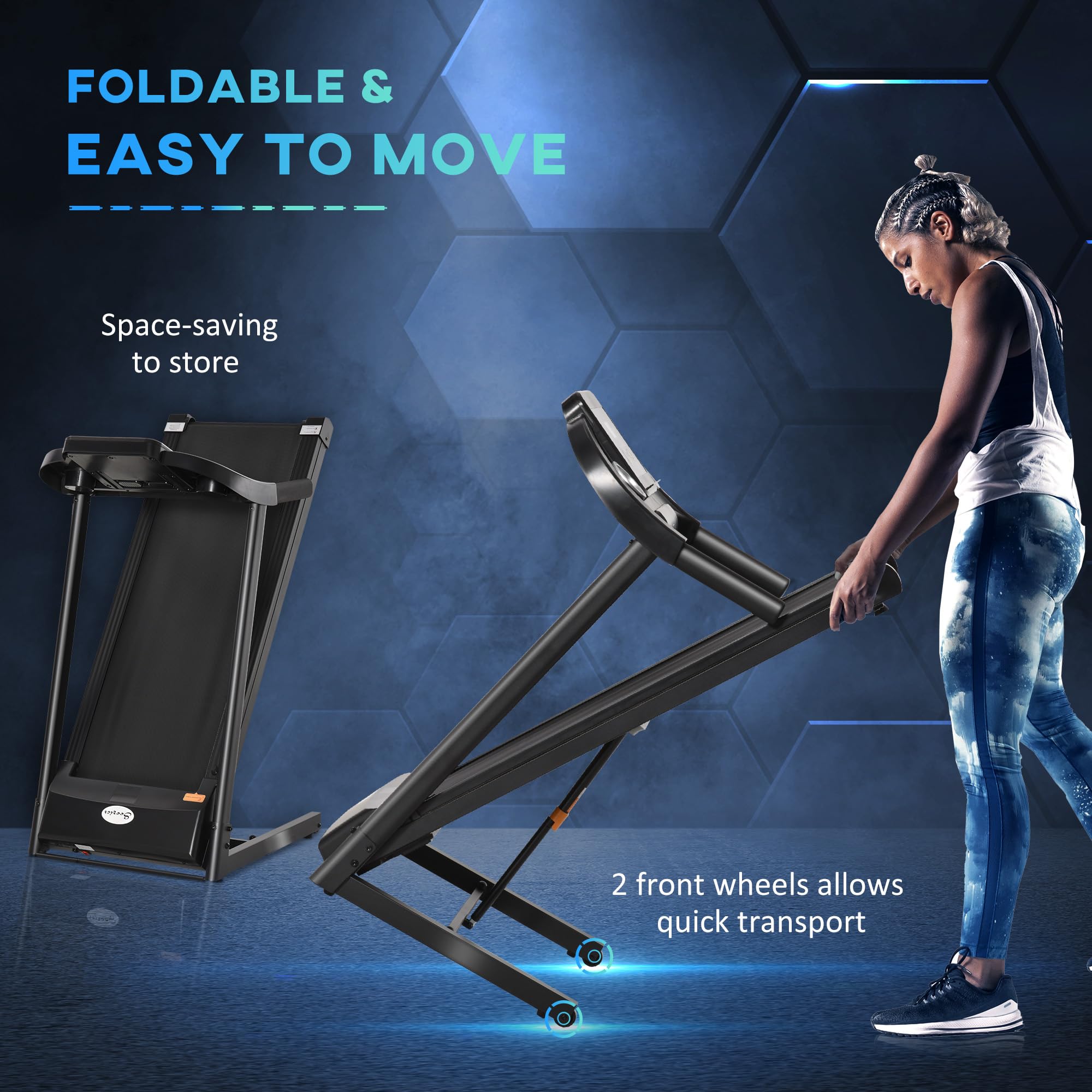 Soozier Folding Treadmill 1.5Hp 7.45 Mph Max Speed Electric Motorised Running Jogging Walking Machine W/ 12 Preset Programs And