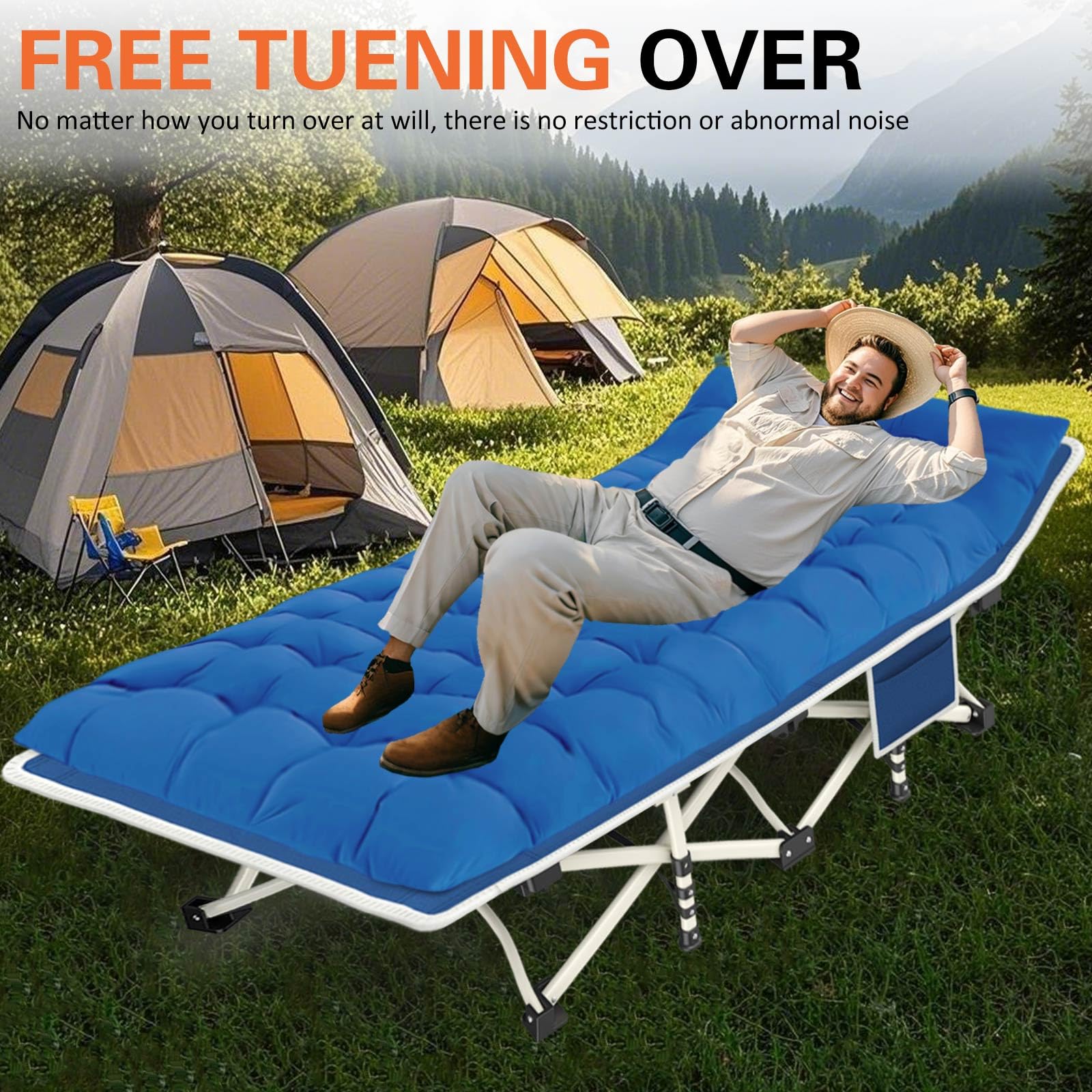 Camping Cots With Comfortable Mattress Sleeping Bed For Camping Folding Cot With Pad Heavy Duty Sleeping Cot With Carry Bag Gues
