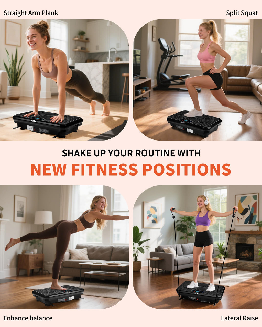 ROTAI Vibration Plate Exercise Machine for Lymphatic Drainage Massager & Weight Loss, Shake Plate 400 lbs Capacity, Whole Body V
