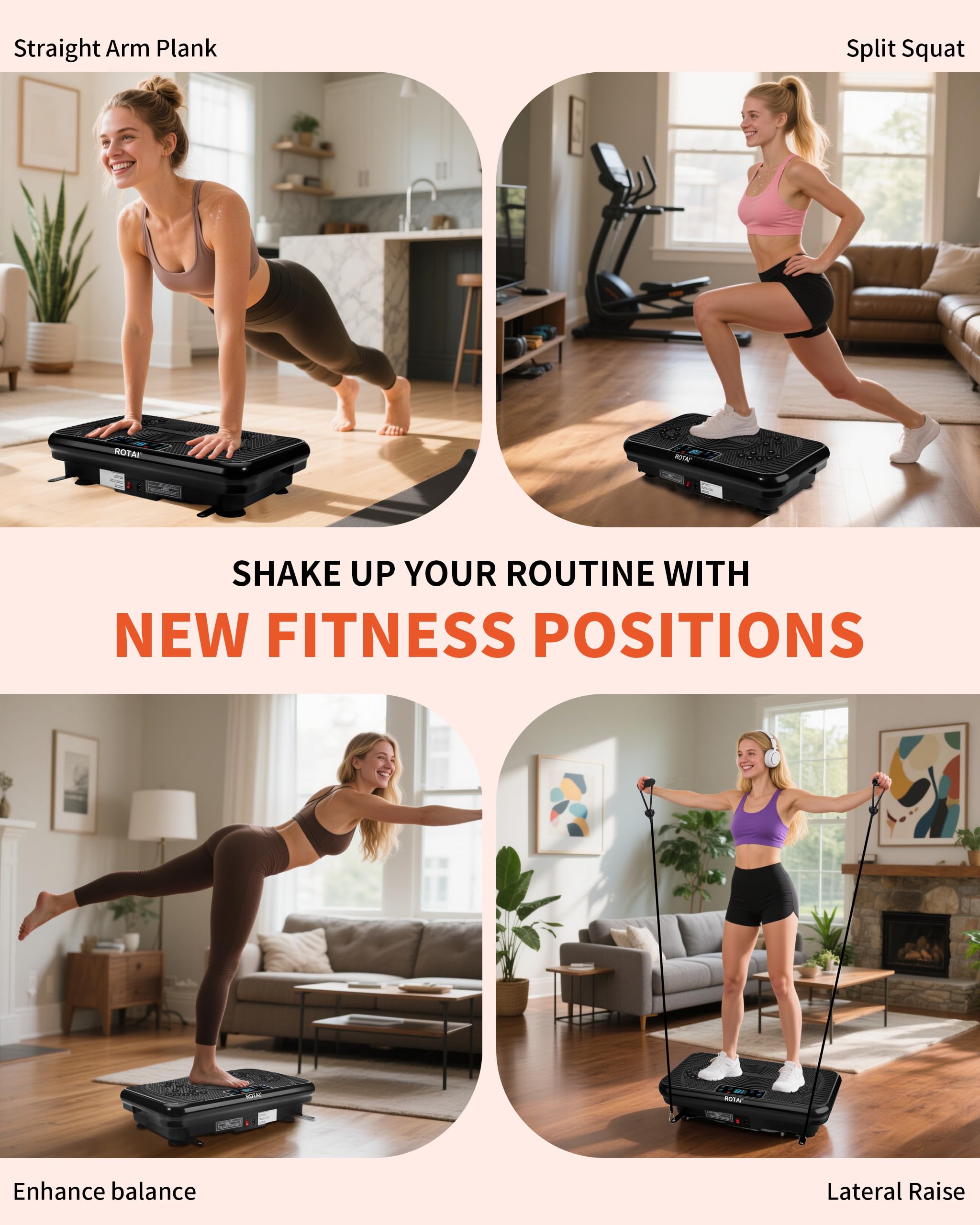 ROTAI Vibration Plate Exercise Machine for Lymphatic Drainage Massager & Weight Loss, Shake Plate 400 lbs Capacity, Whole Body V