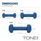 Tone Fitness 32 LB Neoprene Dumbbell Set with Storage Rack - Non-Slip, Anti-Roll Hand Weights for Home Gym Workouts - Black