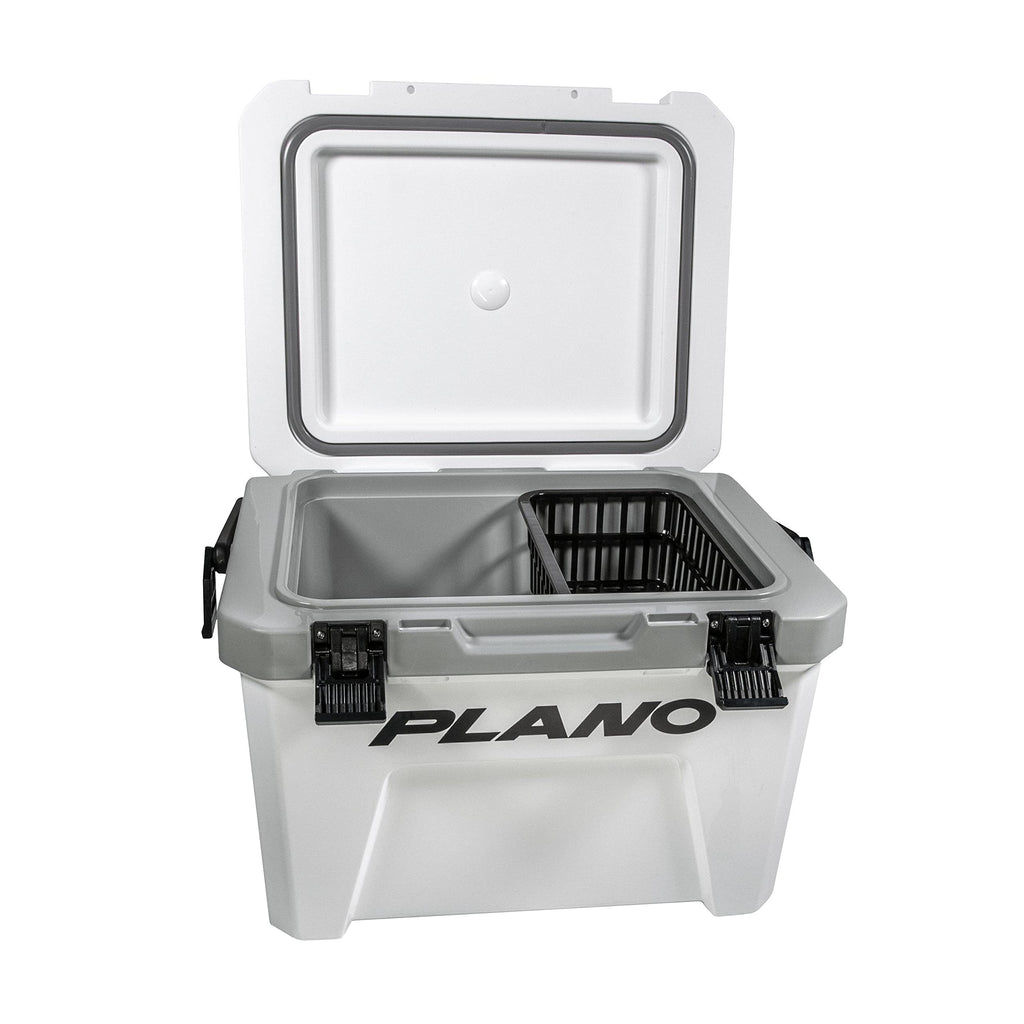 Plano Frost 21-Quart Hard Cooler, Includes Dry Basket, Small, White And Black, Durable, Insulated Ice Chest For Camping, Fishing