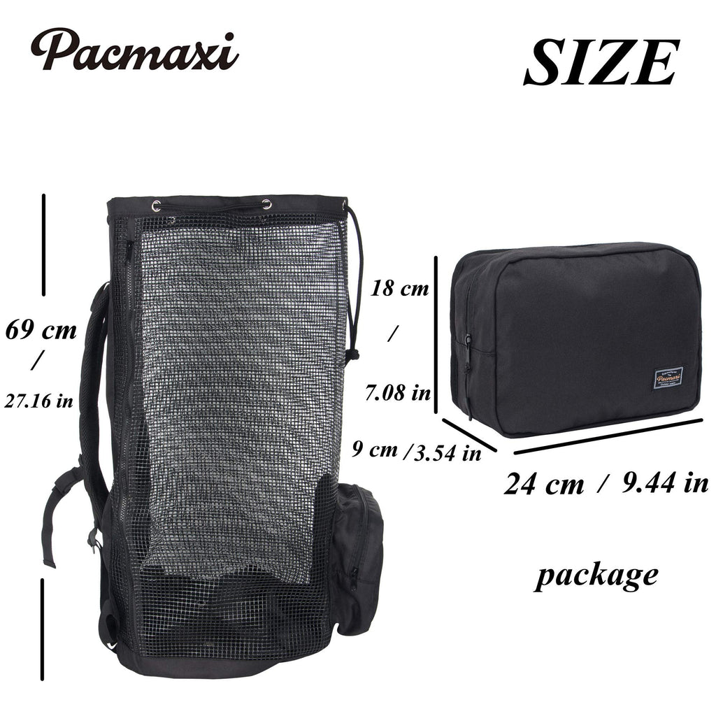 Pacmaxi Scuba Diving Bag, Oversized Mesh Scuba Diving Backpack For Snorkeling Gear & Equipment, Holds Mask, Fins, Snorkel (Black